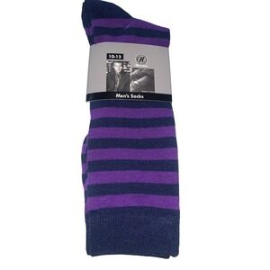 NEW‎ National Men Purple Navy Blue Striped Dress Socks Size 10-13